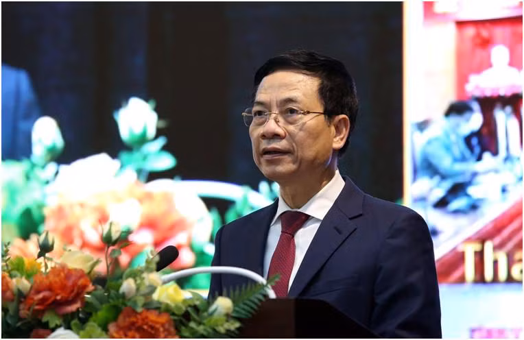 Bộ trưởng Nguyễn Mạnh Hùng phát biểu tại Hội nghị. Ảnh Mic