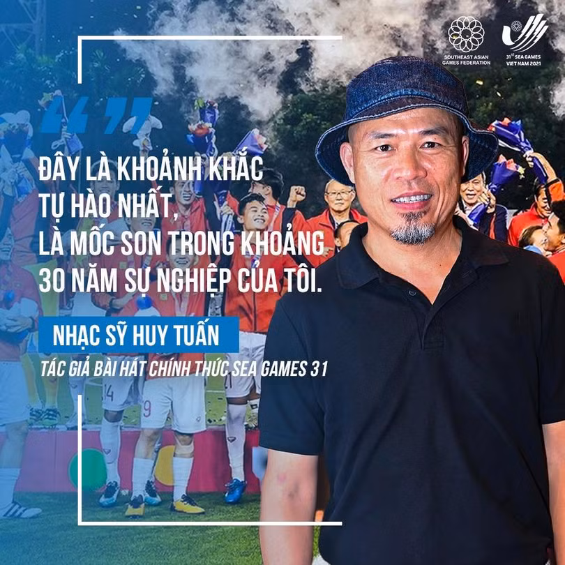 "Tôi rất tự hào vì tác phẩm của mình được chọn trong hàng trăm bài gửi đến Ban tổ chức. Thực sự, đây là khoảnh khắc tự hào nhất, là mốc son traong khoảng 30 năm sự nghiệp của tôi. Tôi hy vọng ca khúc sẽ được mọi người trong nước và quốc tế đón nhận". Ảnh BTC