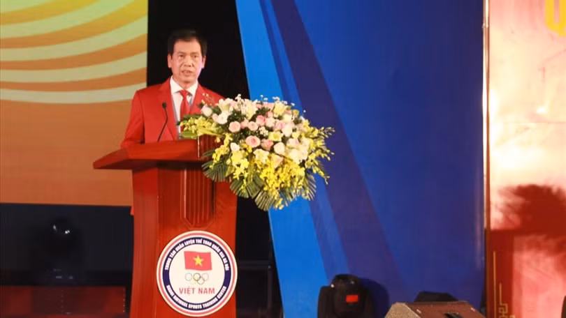 Trưởng đoàn Trần Đức Phấn khẳng định, mục tiêu của đoàn thể thao Việt Nam là phấn đấu giành từ 140 Huy chương Vàng trở lên tại SEA Games 31. Ảnh AT
