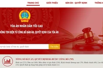 Trang chủ của trang điện tử công bố bản án