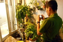 Lực lượng Công an đang tiến hành ghi nhận hiện trường vụ việc nhà riêng của nhà báo Hải Châu bị uy hiếp bằng dầu luyn vào tối 25/8