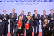 Lễ công bố hợp tác chiến lược của Công ty Cổ phần Hoàng Anh Gia Lai (HAGL) và Công ty Cổ phần Ô tô Trường Hải (Thaco). Ảnh: VGP/Quang Hiếu