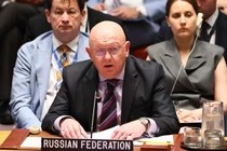 Đại diện thường trực của Nga tại Liên hợp quốc Vassily Nebenzia tại cuộc họp khẩn cấp của Hội đồng Bảo an Liên Hợp Quốc ngày 13/6. Ảnh: Getty.