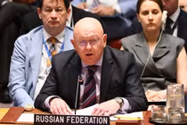 Đại diện thường trực của Nga tại Liên hợp quốc Vassily Nebenzia tại cuộc họp khẩn cấp của Hội đồng Bảo an Liên Hợp Quốc ngày 13/6. Ảnh: Getty.