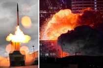 Hệ thống phóng tên lửa phòng thủ của THAAD và vụ nổ ở Tel Aviv, Israel. Ảnh: MW.
