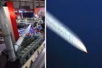 Mô hình tên lửa Hwasong-11Ma và phương tiện lượn của Triều Tiên trong quá trình bay. Ảnh: MW.