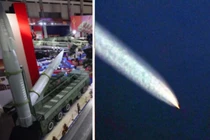 Mô hình tên lửa Hwasong-11Ma và phương tiện lượn của Triều Tiên trong quá trình bay. Ảnh: MW.