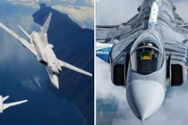 Máy bay ném bom Tu-22M3 và máy bay chiến đấu Gripen. Ảnh: MW.