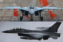 Su-35 của Nga (trên) và F-16 của Ukraine. Ảnh: MW.