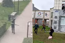 Những hình ảnh về vụ xả súng ở Nga được đăng tải trên mạng xã hội (Ảnh: RT)