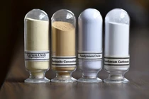 Các mẫu đất hiếm bao gồm Cerium oxide, Bastnasite, Neodymium oxide và Lanthanum carbonate. Ảnh: Reuters.