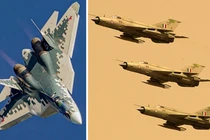 Chiến đấu cơ Su-57 (trái) và MiG-21 của Không quân Ấn Độ. Ảnh: MW.