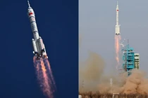 Tên lửa Trường Chinh-2F đưa tàu vũ trụ Thần Châu-20 (trái) và Thần Châu-22 vào quỹ đạo. Ảnh: MW.