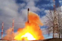 Một vụ phóng thử tên lửa đạn đạo liên lục địa Sarmat của Nga. Ảnh: Sputnik.