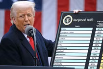 Tổng thống Mỹ Donald Trump giơ tấm bảng nêu mức thuế cụ thể cho từng quốc gia. Ảnh: AFP.