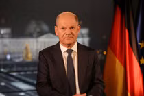 Thủ tướng Đức Olaf Scholz trong bài phát biểu mừng năm mới thường niên trên truyền hình tới toàn quốc. Ảnh: Getty.