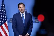 Ngoại trưởng Mỹ Marco Rubio phát biểu trong cuộc họp báo sau cuộc họp của các Bộ trưởng Ngoại giao NATO vào ngày 3/4 tại Brussels, Bỉ. Ảnh: Getty.