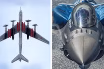 Máy bay ném bom Tu-95MS và máy bay chiến đấu F-16. Ảnh: MW.