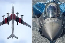 Máy bay ném bom Tu-95MS và máy bay chiến đấu F-16. Ảnh: MW.