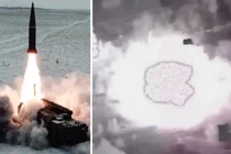 Cảnh phóng tên lửa Iskander và vụ nổ tại bãi phóng máy bay không người lái của Ukraine. Ảnh: MW.