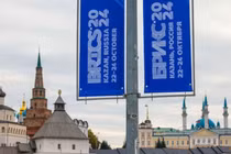 Logo của hội nghị thượng đỉnh BRICS thường niên ở Kazan, Nga ngày 22/10/2024. Ảnh: Reuters.