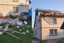 Thiệt hại tại một khu nhà dân do vật thể chưa xác định tấn công trong vụ việc mà Ba Lan tố là UAV Nga xâm nhập không phận vào đêm ngày 9-10/9. Ảnh: Polsat news.