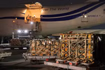 Vũ khí của Mỹ, trong đó có tên lửa chống tăng Javelin, được dỡ xuống sân bay Borispol gần Kiev, Ukraine ngày 25/1/2022 (Ảnh: Getty)