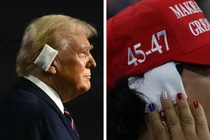 Nhiều người ủng hộ bắt chước ông Trump đeo băng gạc trên tai mặc dù không bị thương (Ảnh: Getty)