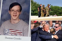 Nghi phạm nổ súng vào ông Donald Trump, Thomas Matthew Crooks, trong một bức anh chụp hồi trung học và tại hiện trường (Ảnh: NYPost)