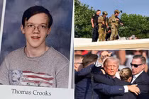 Nghi phạm nổ súng vào ông Donald Trump, Thomas Matthew Crooks, trong một bức anh chụp hồi trung học và tại hiện trường (Ảnh: NYPost)