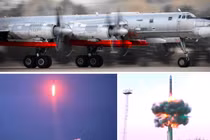 Máy bay ném bom Tu-95MS, các tên lửa R-29RMU và Yars trong quá trình tập trận. Ảnh: MW.