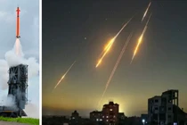 Hệ thống phòng không Barak 8 và đòn tấn công bằng tên lửa của Iran. Ảnh: MW.