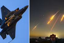 Máy bay F-35 của Israel và tên lửa đạn đạo của Iran tấn công Israel. Ảnh: MW.