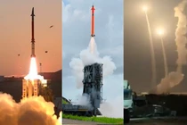 Hệ thống David's Sling và Barak 8 phóng tên lửa phòng không và cảnh Iran phóng tên lửa. Ảnh: MW.