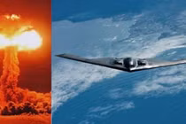 Hình ảnh một vụ nổ hạt nhân và máy bay ném bom B-2 của Mỹ. Ảnh: MW.