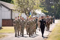 Binh lính Ukraine tại Trung tâm Huấn luyện Quân đội Pirbright ở Woking, Vương quốc Anh, vào ngày 2/5. Ảnh: PA.