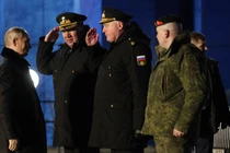 Tổng thống Nga Vladimir Putin tham dự lễ hạ thủy tàu ngầm hạt nhân mới, ngày 27/3. Ảnh: Sputnik.