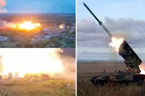 Đòn tấn công nhiệt áp của Nga nhằm vào lực lượng Ukraine và hình ảnh một vụ phóng của hệ thống TOS-1A. Ảnh: MW.