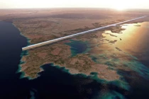 Bản vẽ của siêu dự án Neom, một thành phố trị giá 500 tỉ USD có hai tòa nhà dài 110 dặm phủ kính tráng gương, nằm giữa sa mạc (Ảnh: Getty)