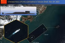 Ảnh vệ tinh được Sentinel-2 chụp lại cho thấy tàu ngầm Type 094 của Trung Quốc nổi lên ở eo biển Đài Loan (Ảnh: H.I Sutton)