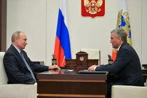 Tổng thống Nga Vladimir Putin gặp Chủ tịch Duma Quốc gia Vyacheslav Volodin tại Moscow, Nga ngày 26/10/2020 (Ảnh: Sputnik)