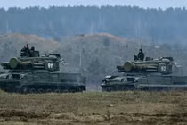 Xe bọc thép của Belarus trong cuộc tập trận quân sự ở vùng Brest, Belarus ngày 14/3/2023 (Ảnh: Sputnik)