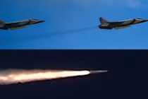 Máy bay chiến đấu MiG-31K và tên lửa Kinzhal đang trong quá trình bay. Ảnh: MW.