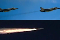 Máy bay chiến đấu MiG-31K và tên lửa Kinzhal đang trong quá trình bay. Ảnh: MW.