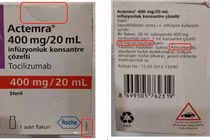 Bao bì sản phẩm thuốc Actemra 400 mg/20 mL nghi ngờ giả xuất hiện trên thị trường (Ảnh Cục Quản lý dược)
