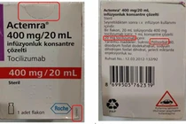 Bao bì sản phẩm thuốc Actemra 400 mg/20 mL nghi ngờ giả xuất hiện trên thị trường (Ảnh Cục Quản lý dược)