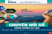 Trang bìa của cẩm nang hướng dẫn chuyển đổi số trong ngành du lịch mang chủ đề "Chuyển đổi nhận thức và thống nhất hành động” 