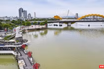 Một góc điểm checkin cầu Rồng và cá chép phun nước ở TP Đà Nẵng