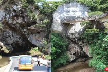 Cổng trời hay còn gọi là Hang Gợp tại khu du lịch Cổng trời Đông Giang (Quảng Nam) trước khi được đầu tư (ảnh nhỏ) và hiện tại
