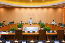 Toàn cảnh cuộc họp trực tuyến UBND TP. Hà Nội (Ảnh - Trung Nguyên) 